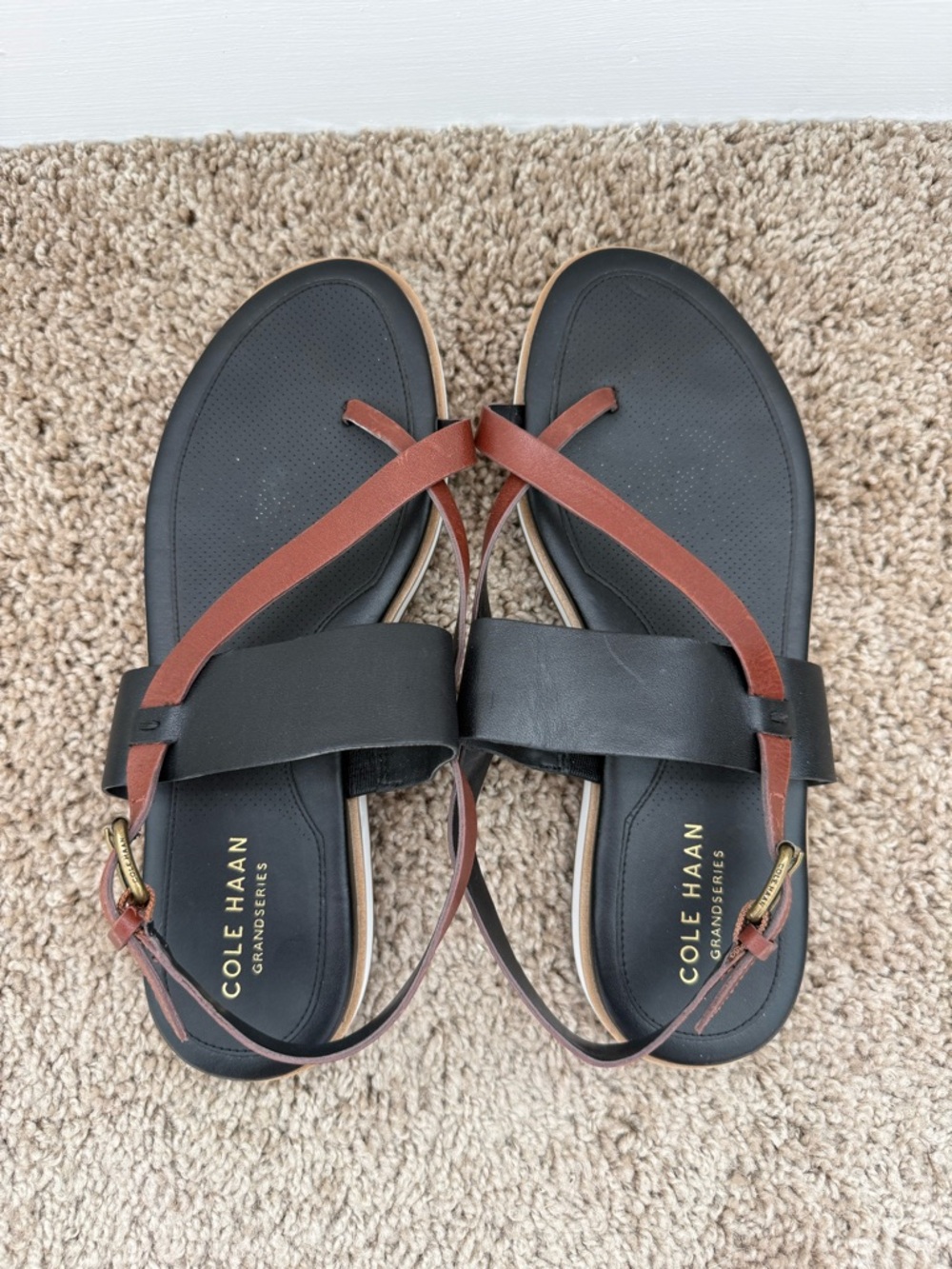 Cole Haan Black and Brown Leather Sandals